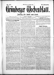 Grünberger Wochenblatt: Zeitung für Stadt und Land, No. 104. (30. August 1910)