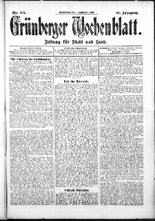 Grünberger Wochenblatt: Zeitung für Stadt und Land, No. 105. (1. September 1910)