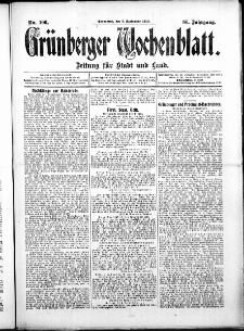 Grünberger Wochenblatt: Zeitung für Stadt und Land, No. 106. (3. September 1910)