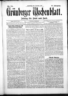 Grünberger Wochenblatt: Zeitung für Stadt und Land, No. 108. (8. September 1910)