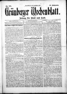 Gr&uuml;nberger Wochenblatt: Zeitung f&uuml;r Stadt und Land, No. 109. (10. September 1910)