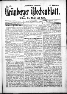 Grünberger Wochenblatt: Zeitung für Stadt und Land, No. 109. (10. September 1910)