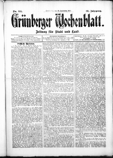 Grünberger Wochenblatt: Zeitung für Stadt und Land, No. 111. (15. September 1910)
