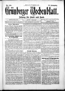 Gr&uuml;nberger Wochenblatt: Zeitung f&uuml;r Stadt und Land, No. 116. (27. September 1910)