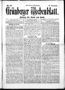 Grünberger Wochenblatt: Zeitung für Stadt und Land, No. 120. (6. Oktober 1910)