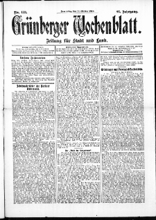 Grünberger Wochenblatt: Zeitung für Stadt und Land, No. 123. (13. Oktober 1910)