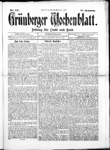 Grünberger Wochenblatt: Zeitung für Stadt und Land, No. 141. (24. November 1910)