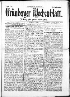 Grünberger Wochenblatt: Zeitung für Stadt und Land, No. 142. (26. November 1910)