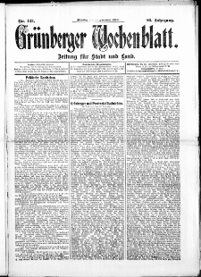 Grünberger Wochenblatt: Zeitung für Stadt und Land, No. 143. (29. November 1910)