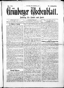 Grünberger Wochenblatt: Zeitung für Stadt und Land, No. 147. (8. Dezember 1910)