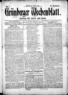 Grünberger Wochenblatt: Zeitung für Stadt und Land, No. 1. (1. Januar 1913)