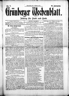 Grünberger Wochenblatt: Zeitung für Stadt und Land, No. 2. (4. Januar 1913)