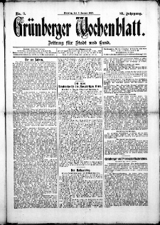 Grünberger Wochenblatt: Zeitung für Stadt und Land, No. 3. (7. Januar 1913)