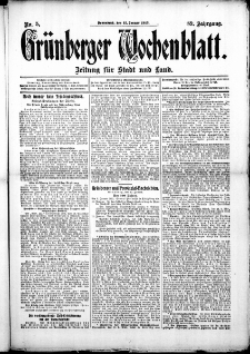 Grünberger Wochenblatt: Zeitung für Stadt und Land, No. 5. (11. Januar 1913)