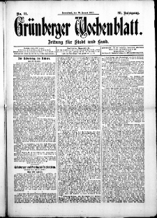 Grünberger Wochenblatt: Zeitung für Stadt und Land, No. 11. (25. Januar 1913)