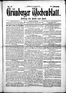 Grünberger Wochenblatt: Zeitung für Stadt und Land, No. 12. (28. Januar 1913)