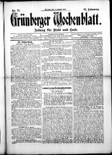 Grünberger Wochenblatt: Zeitung für Stadt und Land, No. 15. (4. Februar 1913)