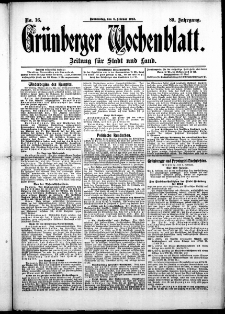 Grünberger Wochenblatt: Zeitung für Stadt und Land, No. 16. (6. Februar 1913)