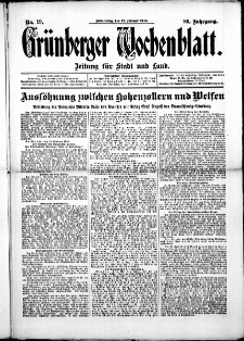 Grünberger Wochenblatt: Zeitung für Stadt und Land, No. 19. (13. Februar 1913)