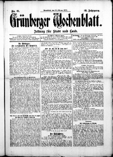 Grünberger Wochenblatt: Zeitung für Stadt und Land, No. 23. (22. Februar 1913)