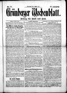 Grünberger Wochenblatt: Zeitung für Stadt und Land, No. 26. (1. März 1913)