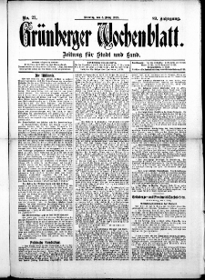 Grünberger Wochenblatt: Zeitung für Stadt und Land, No. 27. (4. März 1913)