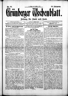 Grünberger Wochenblatt: Zeitung für Stadt und Land, No. 28. (6. März 1913)