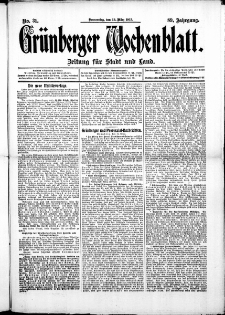 Grünberger Wochenblatt: Zeitung für Stadt und Land, No. 31. (13. März 1913)