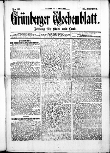 Grünberger Wochenblatt: Zeitung für Stadt und Land, No. 32. (15. März 1913)