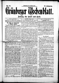 Grünberger Wochenblatt: Zeitung für Stadt und Land, No. 34. (20. März 1913)