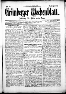 Grünberger Wochenblatt: Zeitung für Stadt und Land, No. 35. (23. März 1913)