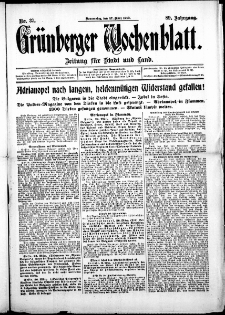 Grünberger Wochenblatt: Zeitung für Stadt und Land, No. 37. (27. März 1913)