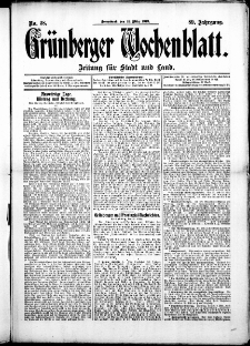 Grünberger Wochenblatt: Zeitung für Stadt und Land, No. 38. (29. März 1913)