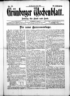 Grünberger Wochenblatt: Zeitung für Stadt und Land, No. 39. (1. April 1913)