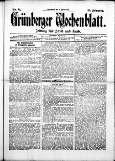 Grünberger Wochenblatt: Zeitung für Stadt und Land, No. 41. (5. April 1913)