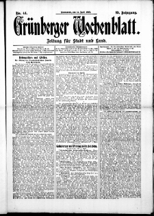 Grünberger Wochenblatt: Zeitung für Stadt und Land, No. 44. (12. April 1913)