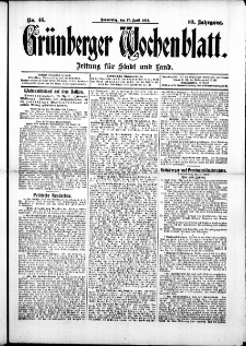 Grünberger Wochenblatt: Zeitung für Stadt und Land, No. 46. (17. April 1913)
