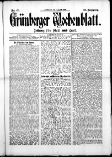 Grünberger Wochenblatt: Zeitung für Stadt und Land, No. 47. (19. April 1913)