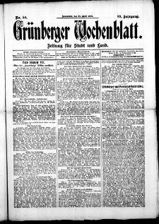 Grünberger Wochenblatt: Zeitung für Stadt und Land, No. 50. (26. April 1913)