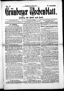 Grünberger Wochenblatt: Zeitung für Stadt und Land, No. 51. (29. April 1913)