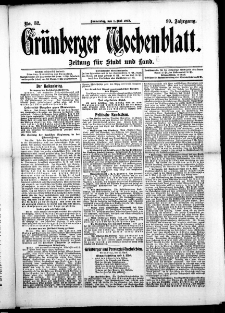 Grünberger Wochenblatt: Zeitung für Stadt und Land, No. 52. (1. Mai 1913)