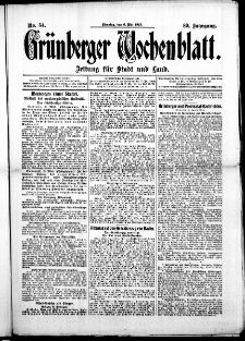 Grünberger Wochenblatt: Zeitung für Stadt und Land, No. 54. (6. Mai 1913)