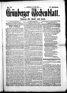 Grünberger Wochenblatt: Zeitung für Stadt und Land, No. 56. (10. Mai 1913)