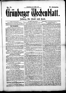 Grünberger Wochenblatt: Zeitung für Stadt und Land, No. 59. (17. Mai 1913)