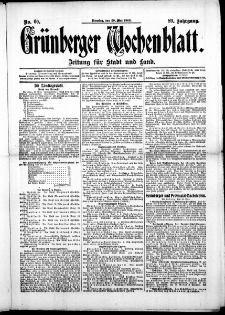 Grünberger Wochenblatt: Zeitung für Stadt und Land, No. 60. (20. Mai 1913)