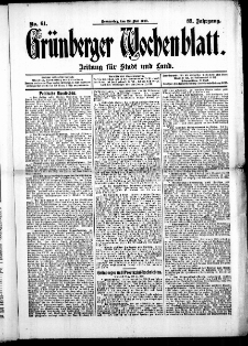 Grünberger Wochenblatt: Zeitung für Stadt und Land, No. 61. (22. Mai 1913)