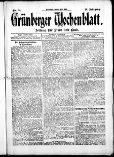 Grünberger Wochenblatt: Zeitung für Stadt und Land, No. 62. (24. Mai 1913)