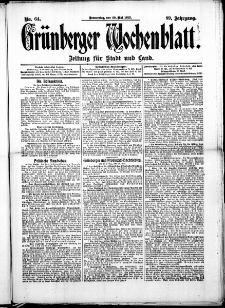 Grünberger Wochenblatt: Zeitung für Stadt und Land, No. 64. (29. Mai 1913)