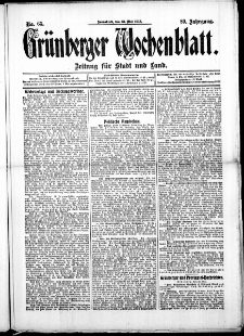 Grünberger Wochenblatt: Zeitung für Stadt und Land, No. 65. (31. Mai 1913)