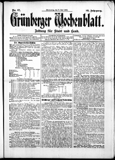 Grünberger Wochenblatt: Zeitung für Stadt und Land, No. 67. (5. Juni 1913)